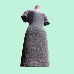 Elegant Dark Green/White 60's Tweed Inspired Dress